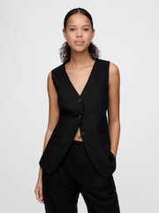 Gap Black Heavyweight Linen Blend Longline Waistcoat - Image 1 of 5