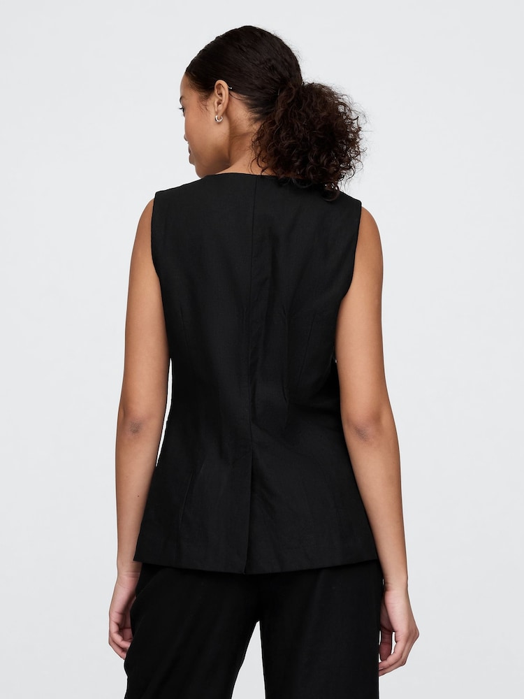 Gap Black Heavyweight Linen Blend Longline Waistcoat - Image 2 of 5