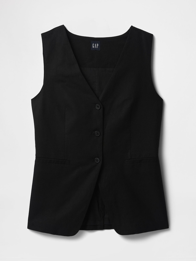 Gap Black Heavyweight Linen Blend Longline Waistcoat - Image 5 of 5