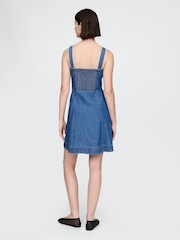 Gap Blue 100% Cotton Square Neck Denim Mini Summer Dress - Image 2 of 4