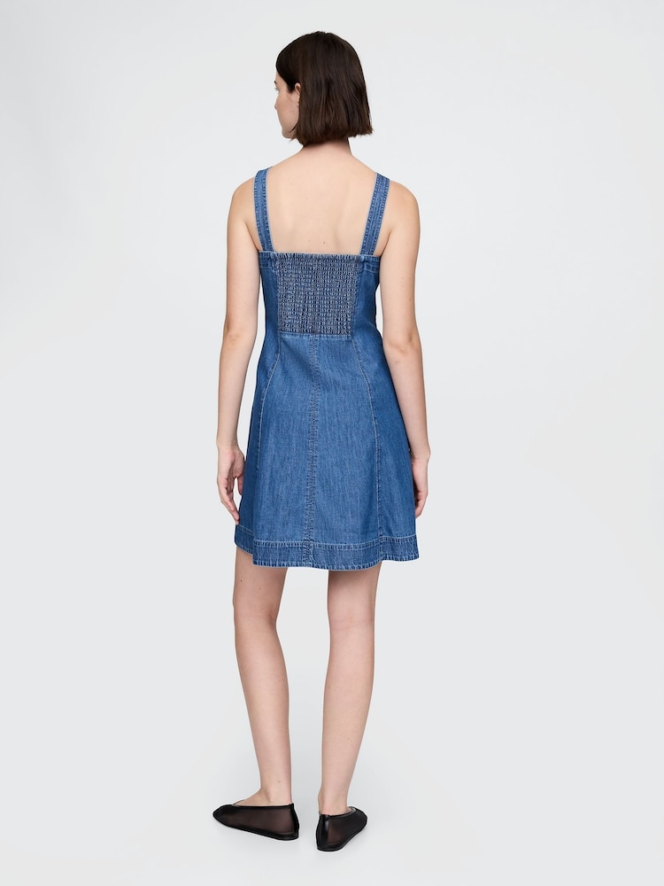 Gap Blue 100% Cotton Square Neck Denim Mini Summer Dress - Image 2 of 4
