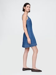 Gap Blue 100% Cotton Square Neck Denim Mini Summer Dress - Image 3 of 4