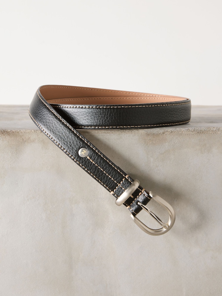Black Premium Made In Italy Mid Width Belt - Image 1 of 2