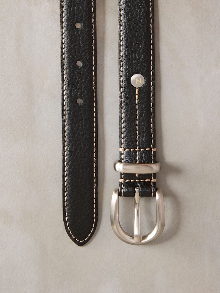 Black Premium Made In Italy Mid Width Belt - Image 2 of 2
