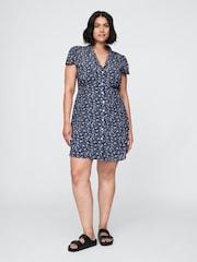 Gap Blue Crepe Floral Mini Dress - Image 4 of 5