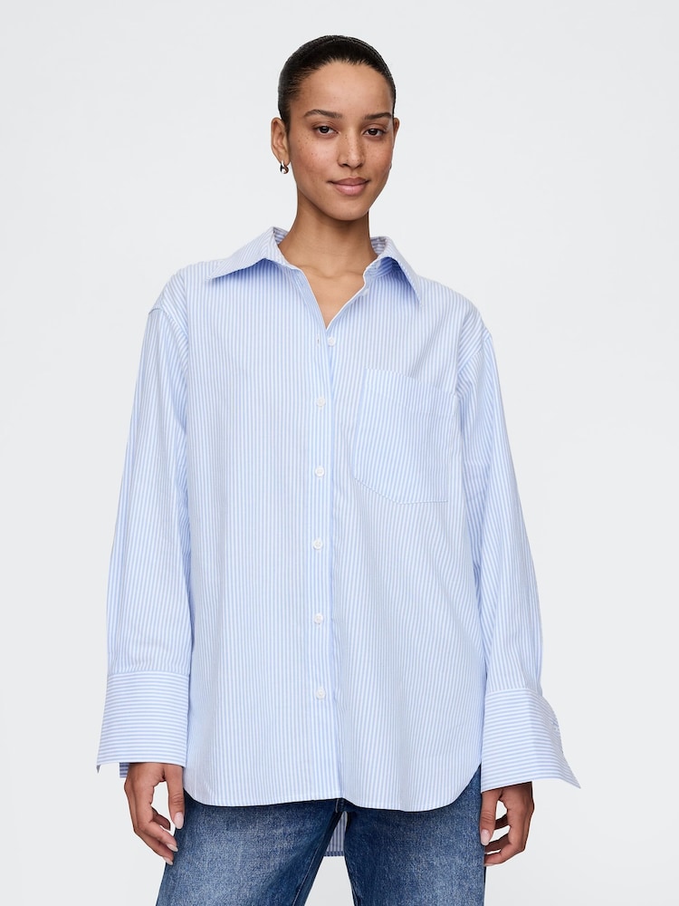 Gap Blue Stripe Oversized Shirt - Image 1 of 5 Gap Blue Stripe Oversized Shirt - Image 1 of 5