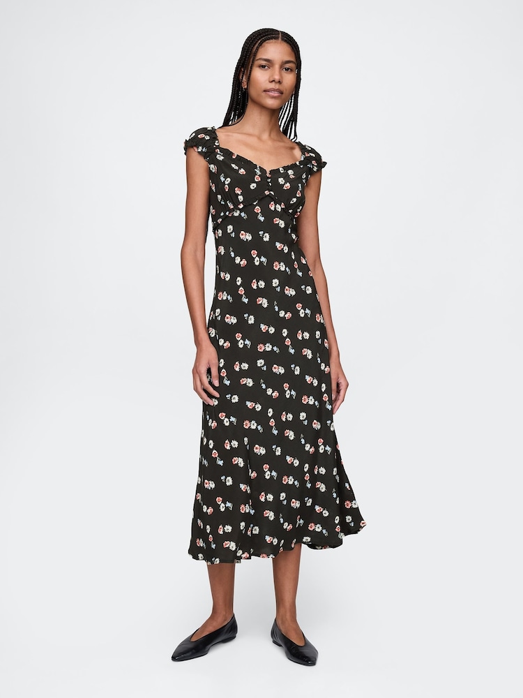 Gap Black Sweetheart Neck Floral Midi Dress - Image 1 of 7
