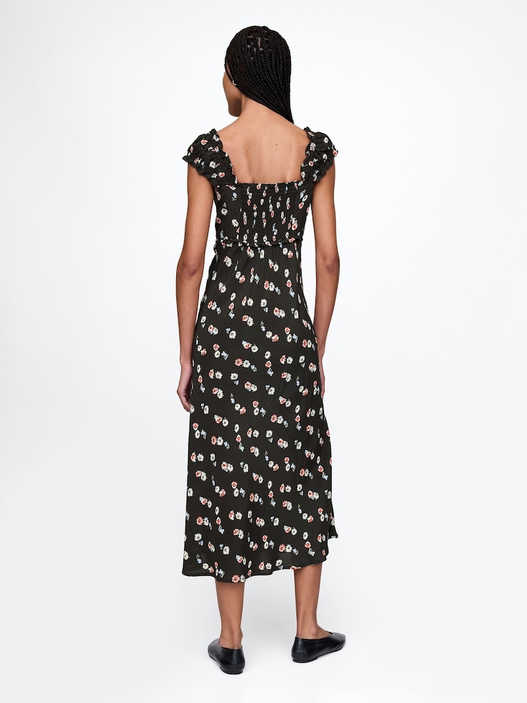 Gap Black Sweetheart Neck Floral Midi Dress - Image 2 of 7