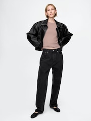 Marrón - Camiseta corta de algodón y modal con diseño moderno de canalé de Gap - Imagen 3 de 5