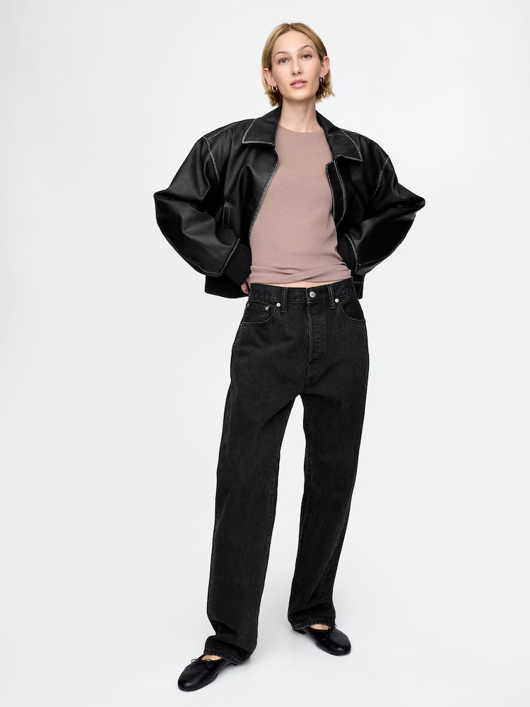 Bruin - Gap - Modern geribbeld cropped T-shirt van katoen-modal met korte mouwen - Image 3 of 5