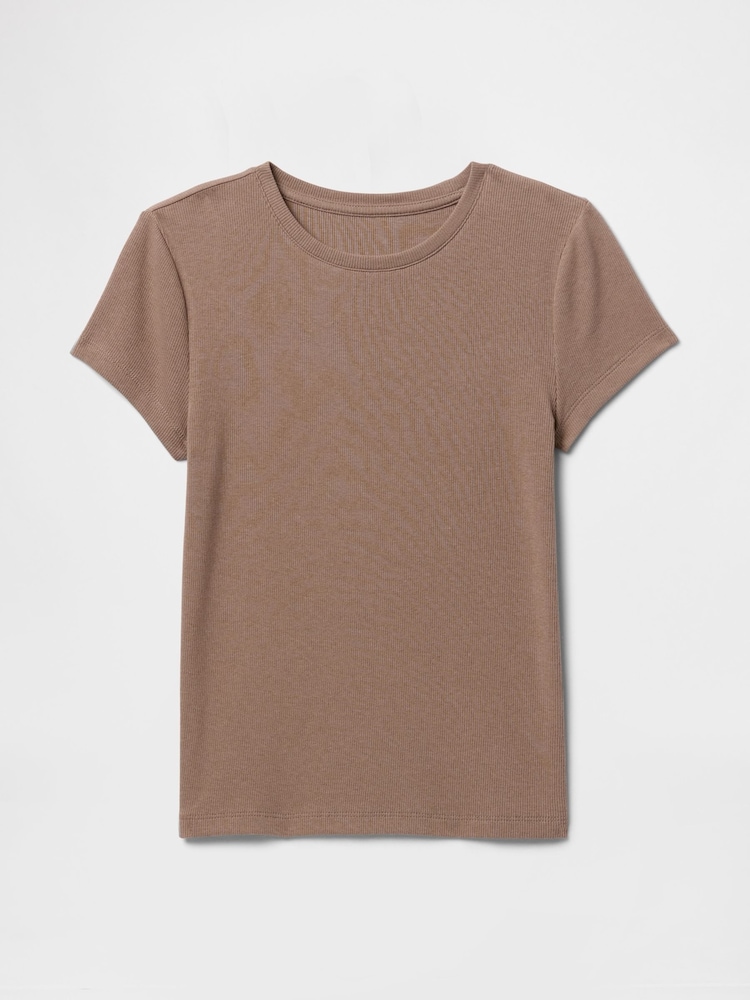 Bruin - Gap - Modern geribbeld cropped T-shirt van katoen-modal met korte mouwen - Image 4 of 5