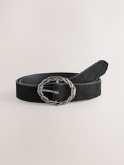 Black Oval Buckle Suede Belt - Image 1 of 3