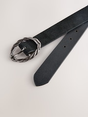 Black Oval Buckle Suede Belt - Image 2 of 3