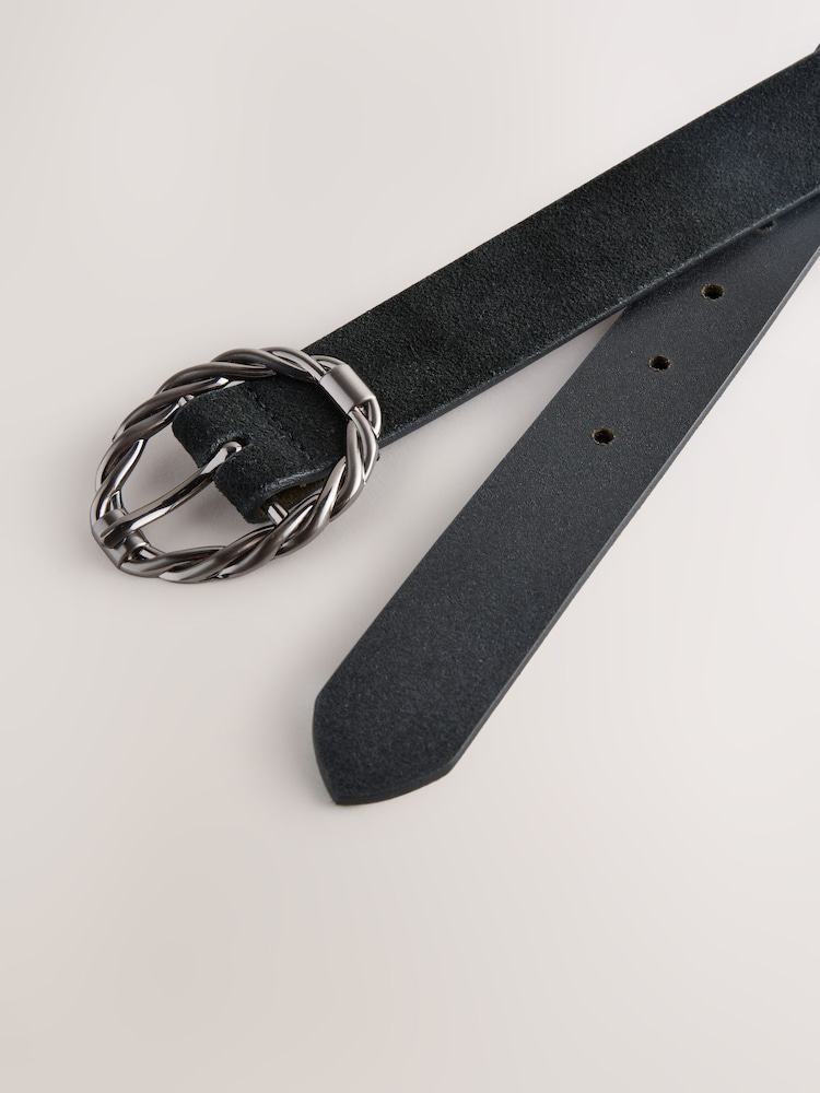 Black Oval Buckle Suede Belt - Image 2 of 3