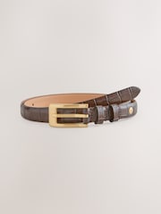 Chocolate Brown Croc Skinny Leather Belt - Image 1 of 3