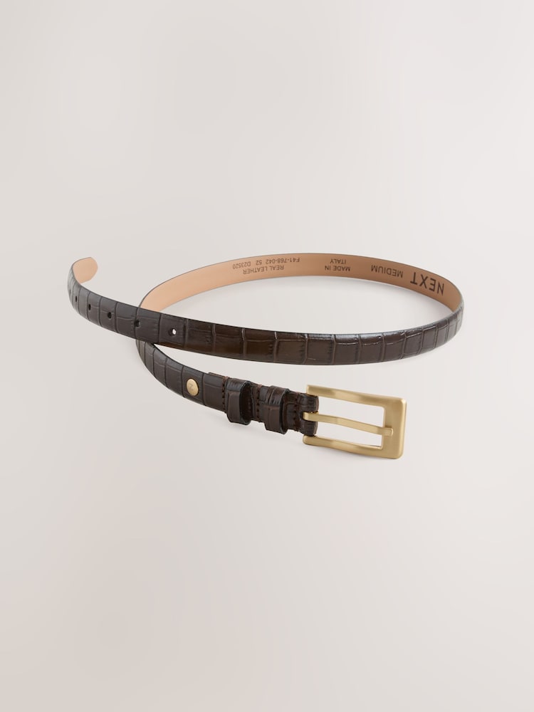 Chocolate Brown Croc Skinny Leather Belt - Image 2 of 3