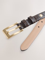 Chocolate Brown Croc Skinny Leather Belt - Image 3 of 3