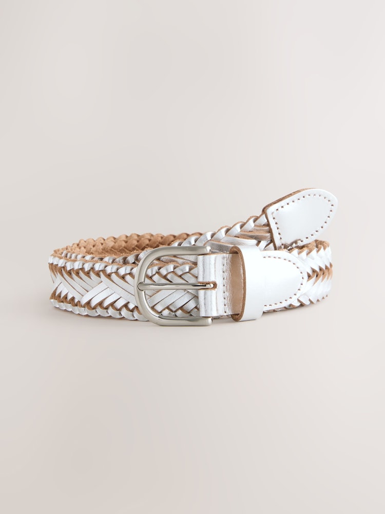 Silver Hand Plaited Leather Belt - Image 1 of 3 Silver Hand Plaited Leather Belt - Image 1 of 3