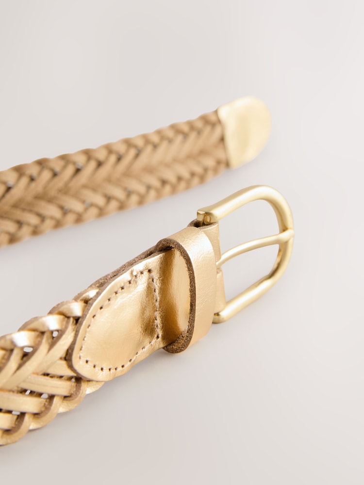 Gold Tone Hand Plaited Leather Belt - Image 3 of 3