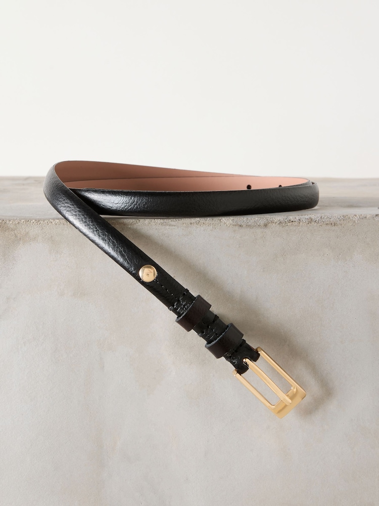 Black Skinny Premium Made In Italy Leather Belt - Image 1 of 3