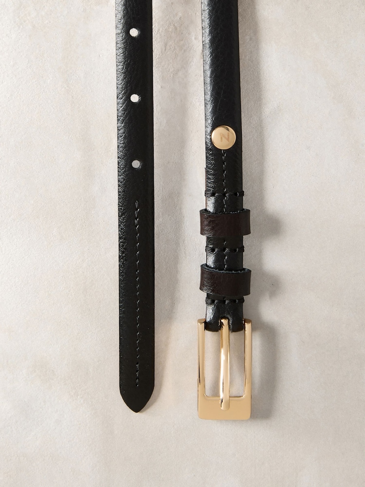 Black Skinny Premium Made In Italy Leather Belt - Image 2 of 3
