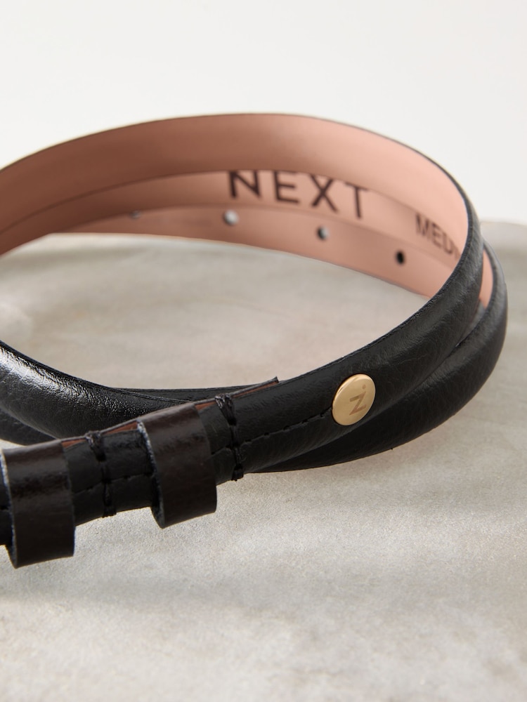 Black Skinny Premium Made In Italy Leather Belt - Image 3 of 3