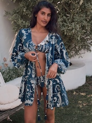 Laura Ashley Navy Josette Cotton Tie Front Beach Cover-Up - Image 4 of 8