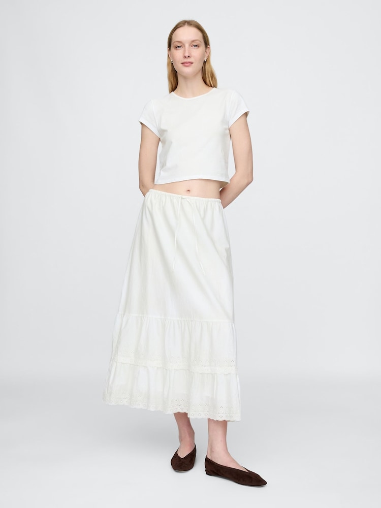 Gap White Cotton Easy Tiered Eyelet Maxi Skirt - Image 1 of 5 Gap White Cotton Easy Tiered Eyelet Maxi Skirt - Image 1 of 5