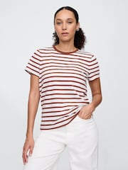 Gap Brown Stripe Crew Neck Favourite Cotton Short Sleeve T-Shirt - Image 1 of 4