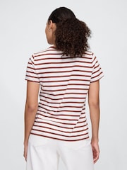 Gap Brown Stripe Crew Neck Favourite Cotton Short Sleeve T-Shirt - Image 2 of 4