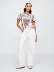 Gap Brown Stripe Crew Neck Favourite Cotton Short Sleeve T-Shirt - Image 3 of 4