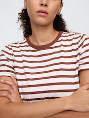 Gap Brown Stripe Crew Neck Favourite Cotton Short Sleeve T-Shirt - Image 4 of 4
