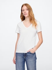 Gap White V-Neck Favourite Cotton Short Sleeve T-Shirt - Image 1 of 5