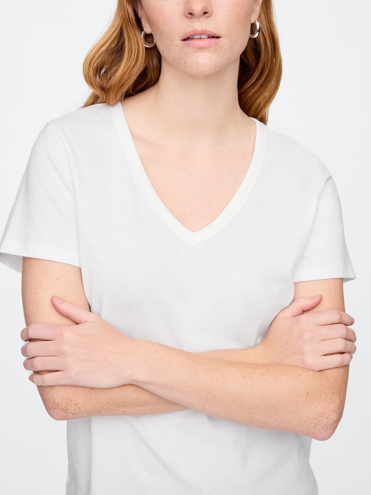 Gap White V-Neck Favourite Cotton Short Sleeve T-Shirt - Image 4 of 5