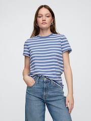 Gap Beige Stripe Crew Neck Favourite Cotton Short Sleeve T-Shirt - Image 1 of 4
