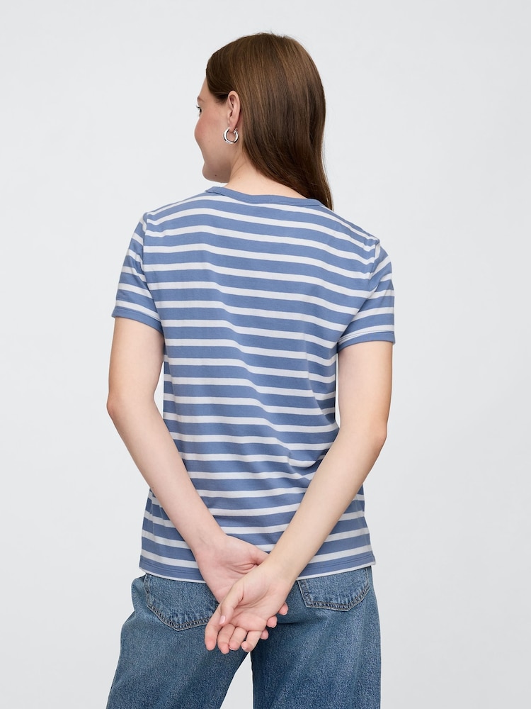 Gap Beige Stripe Crew Neck Favourite Cotton Short Sleeve T-Shirt - Image 2 of 4