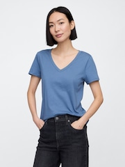 Gap Blue Cotton V-Neck T-Shirt - Image 1 of 5