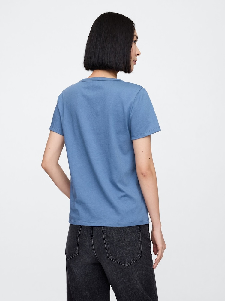 Gap Blue Cotton V-Neck T-Shirt - Image 2 of 5
