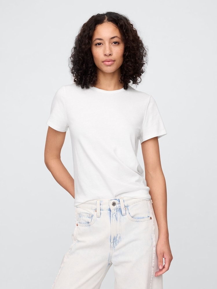 Белый - Хлопковая футболка с короткими рукавами Gap Favourite - Изображение 1 из 5