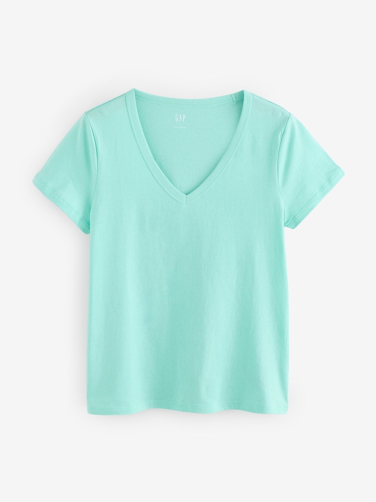 Gap Turqouis Blue V-Neck Favourite Cotton Short Sleeve T-Shirt - Image 1 of 4