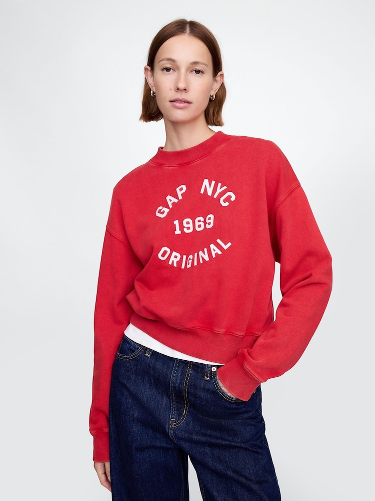 Gap Red Logo 1969 Crew Neck Cropped Sweatshirt - Image 1 of 4