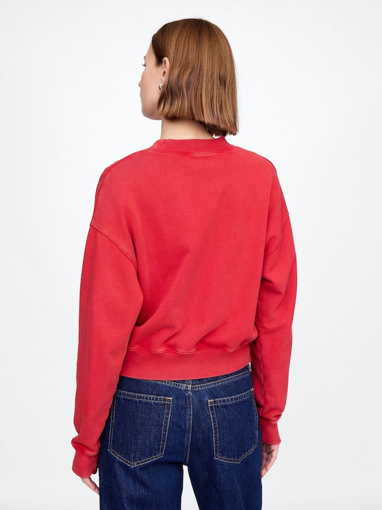 Gap Red Logo 1969 Crew Neck Cropped Sweatshirt - Image 2 of 4