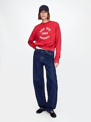 Gap Red Logo 1969 Crew Neck Cropped Sweatshirt - Image 3 of 4