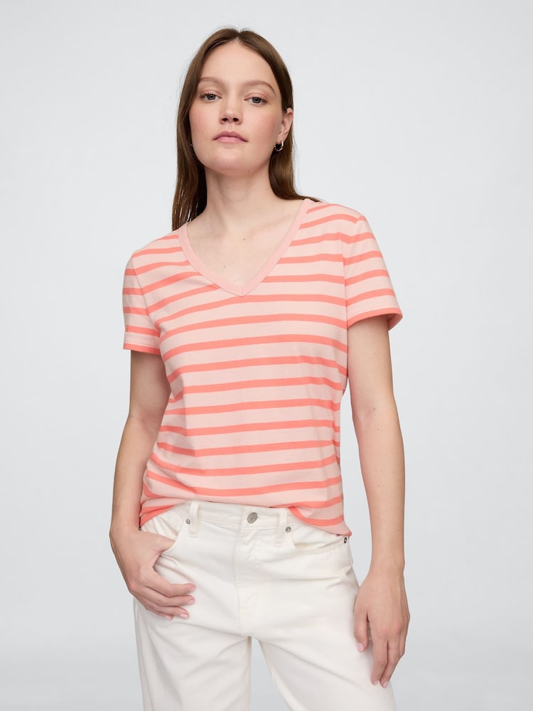 Gap Pink V-Neck Favourite Cotton Short Sleeve T-Shirt - Image 1 of 5