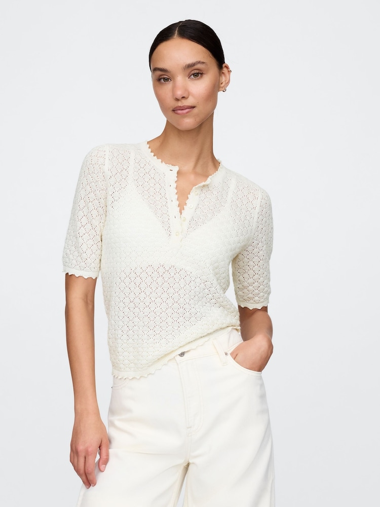beis - Top de punto calado en mezcla de lino con cuello henley de Gap - Imagen 1 de 5 beis - Top de punto calado en mezcla de lino con cuello henley de Gap - Imagen 1 de 5