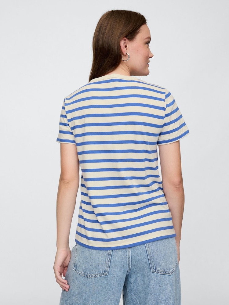 Gap Blue V-Neck Favourite Cotton Short Sleeve Striped T-Shirt - Image 2 of 4 Gap Blue V-Neck Favourite Cotton Short Sleeve Striped T-Shirt - Image 2 of 4