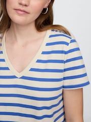 Gap Blue V-Neck Favourite Cotton Short Sleeve Striped T-Shirt - Image 3 of 4