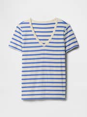 Gap Blue V-Neck Favourite Cotton Short Sleeve Striped T-Shirt - Image 4 of 4