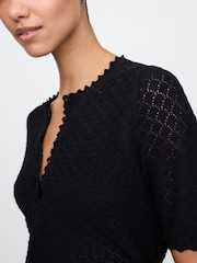 Gap Black Linen-Blend Pointelle Henley Top - Image 4 of 5