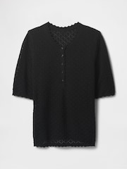 Gap Black Linen-Blend Pointelle Henley Top - Image 5 of 5